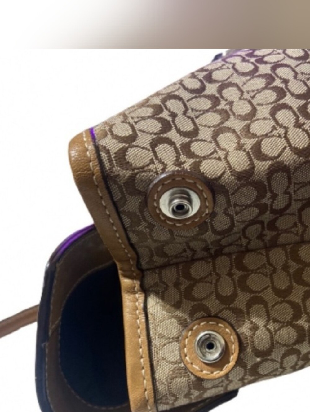 Coach K35-6388 Signature Buckle Tote Shoulder Bag Brown Tan Canvas Leather - Picture 8 of 8